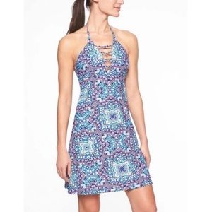 Athleta Monaco Blue, Teal and Red Print Swim Dress coverup size S
